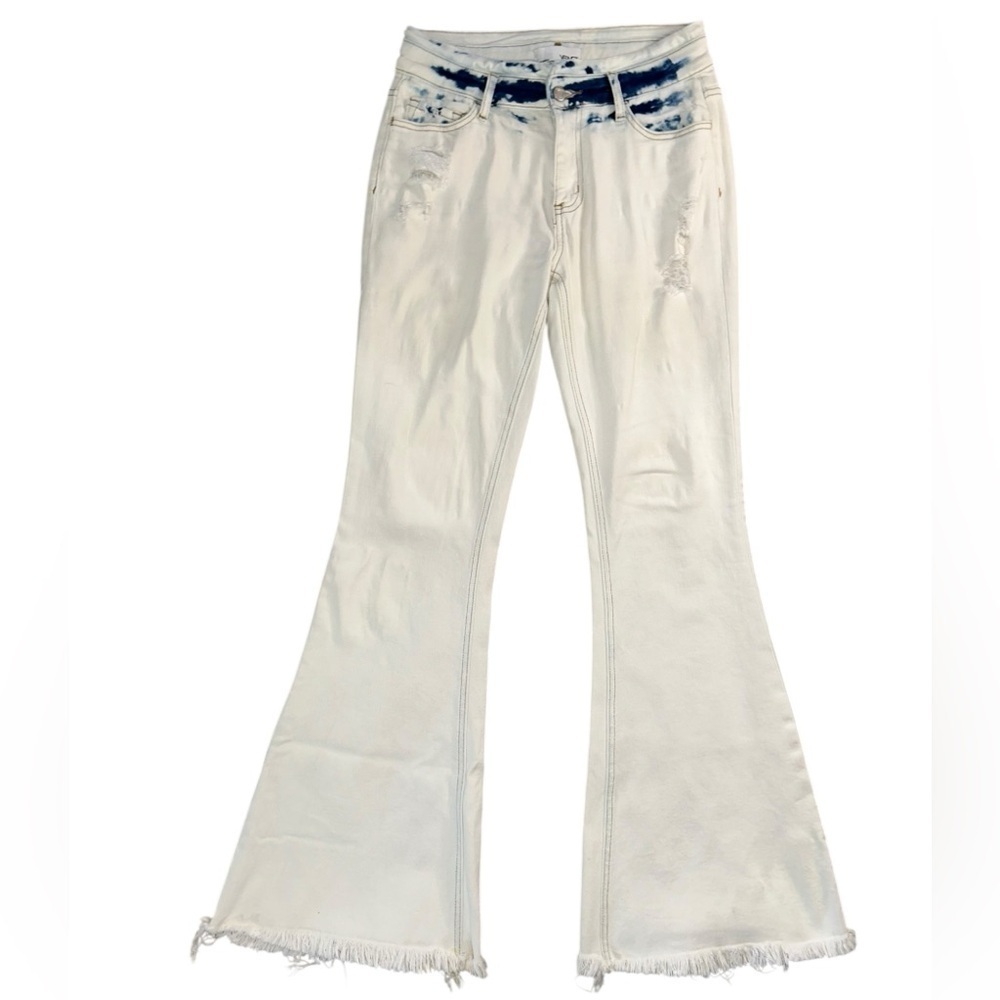 Vervet Alison Distressed Denim White Flare Jeans Women's Size 29 Raw Hem Boho